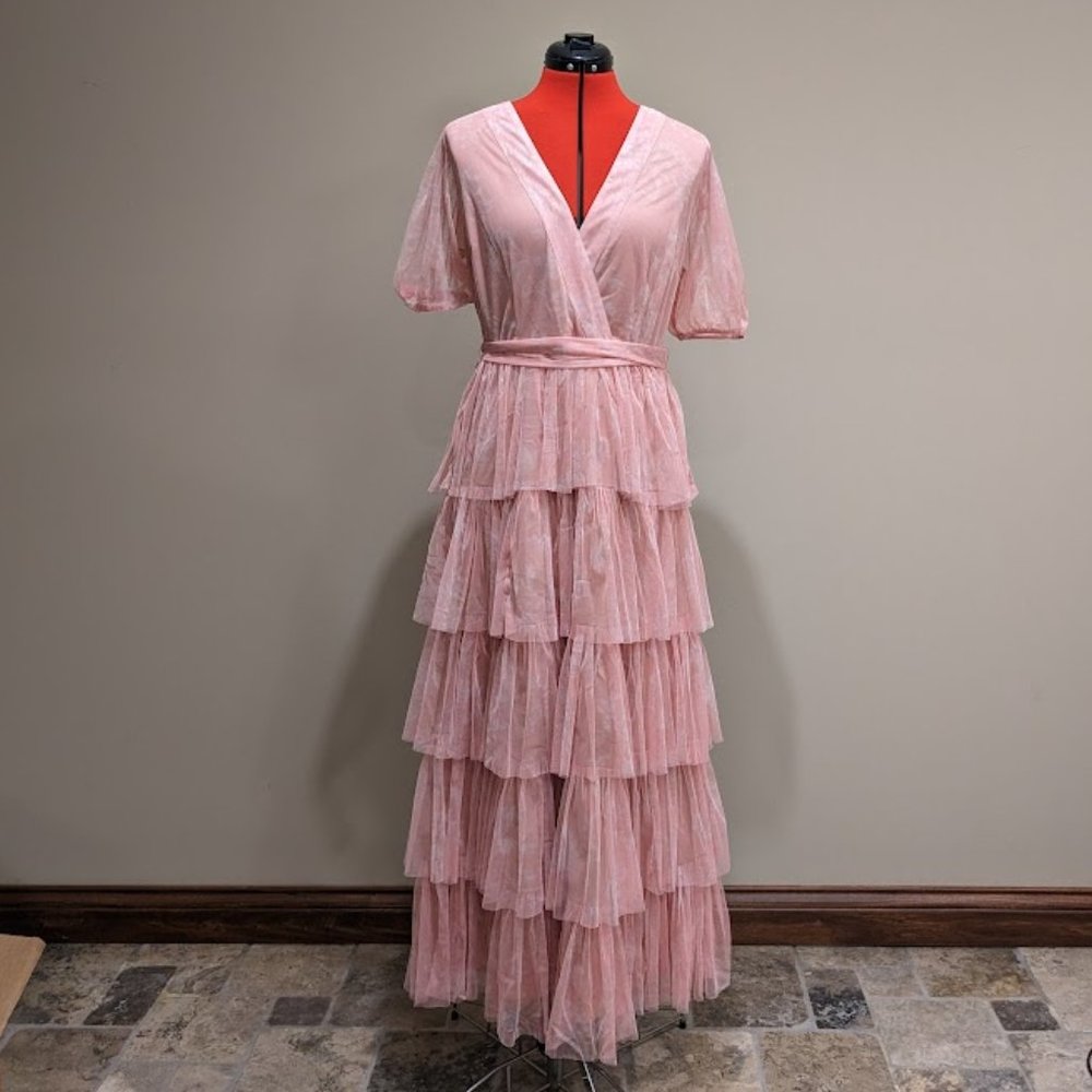 ASOS Anaya with Love Pink Short Sleeve Tiered Maxi Dress Women's Size 10 NWT